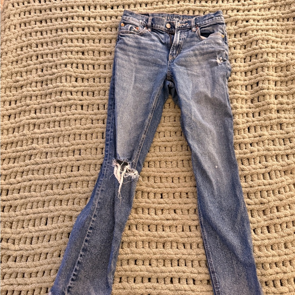 American Eagle Outfitters Blue Distressed Ankle Jeans